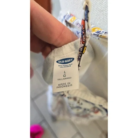 Old Navy Womens Boho Floral Border Print Maxi Dress White Blue Red Large Tall - Picture 6 of 7